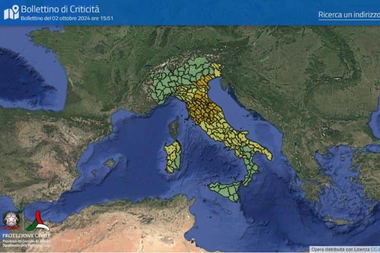 Screen bollettino ufficiale Italia Protezione civile